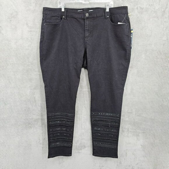 Seven7 Jeans Luxe Skinny 24 Black Embellished Bling Plus Cotton Stretch Boho New - Picture 14 of 14